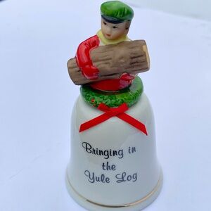 Precious Memories VTG Collectible Porcelain Keepsake Bringing in the Yule Log